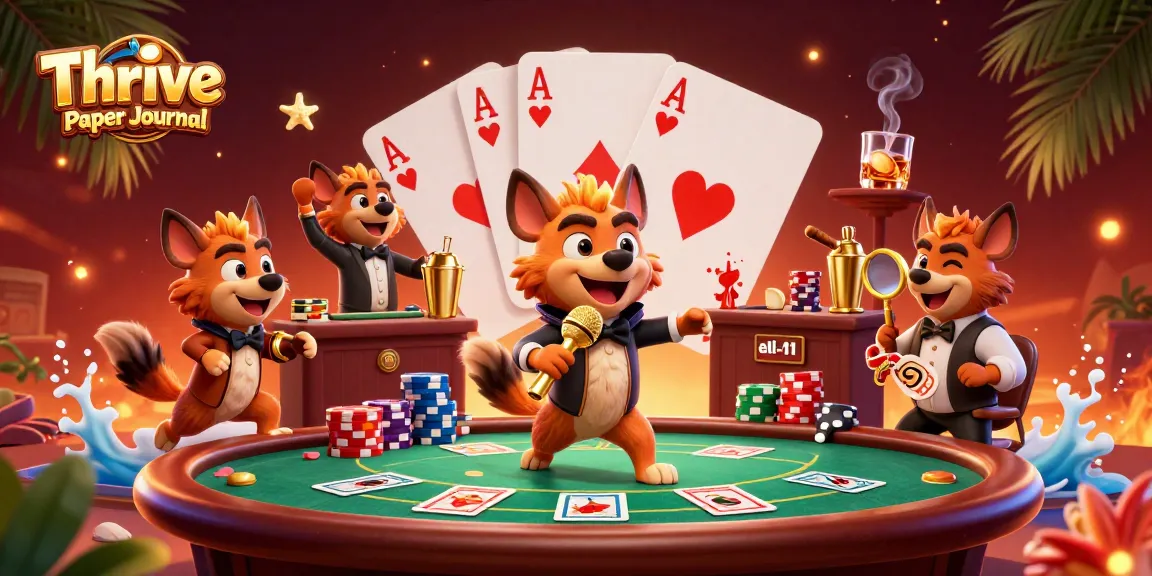 Thrive Paper Journal showcases hyenas in a vibrant comedy casino scene, blending humor and gaming.