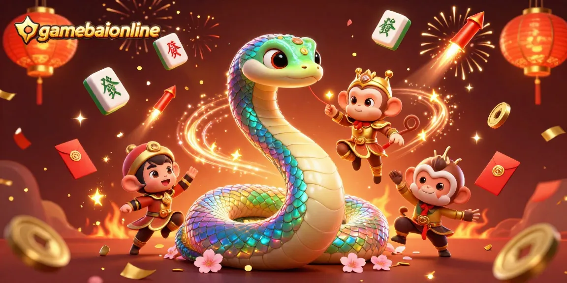 Experience gamebaiionline with a vibrant 3D illustration of casino elements and fantasy characters.