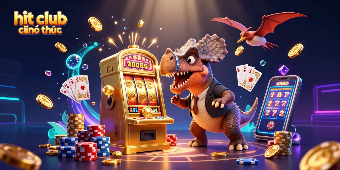 Experience excitement at hit club chính thức with a cartoon dinosaur hitting a jackpot slot machine