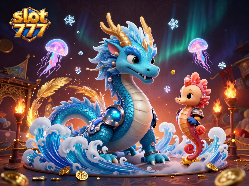 Engage with slot 777 gameplay, featuring a dynamic 3D illustration of a dragon and coral knight
