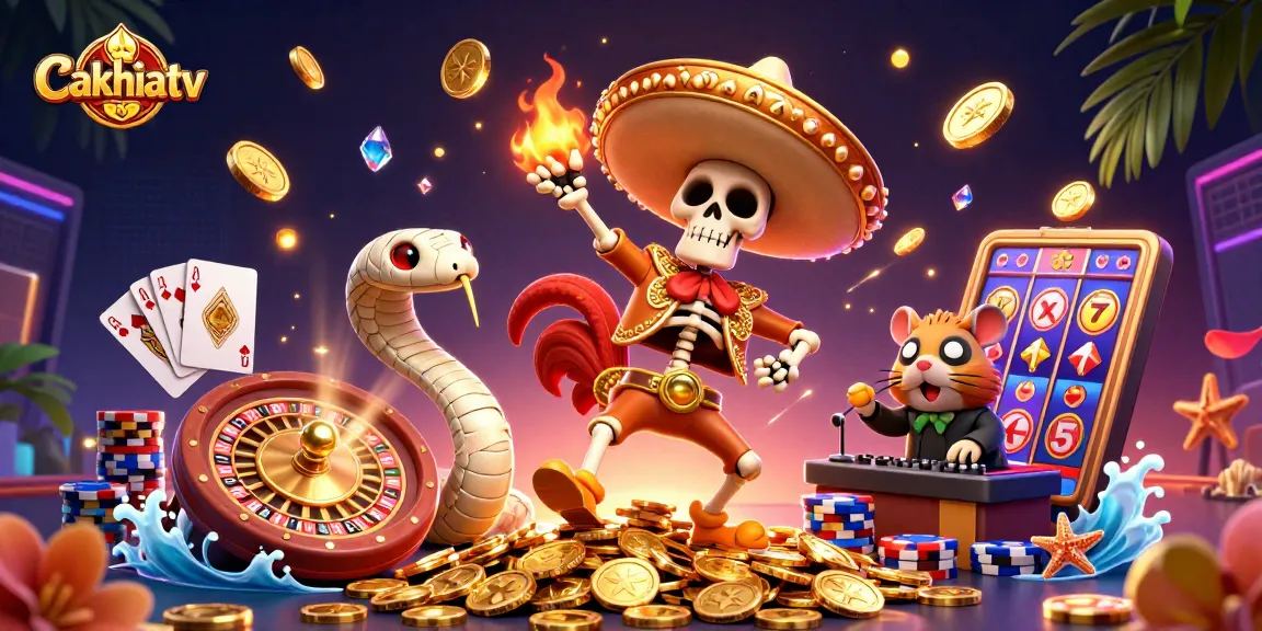 Cakhiatv showcases a lively scene with a mariach skeleton and golden coins celebrating gaming excitement.
