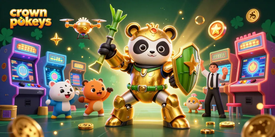 Crown pokies illuminate the gaming space where a golden panda battles in a vibrant arena.