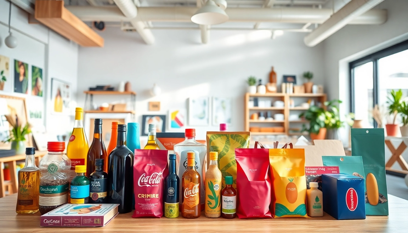 Showcasing vibrant packaging design agency Melbourne samples in a creative studio setting.