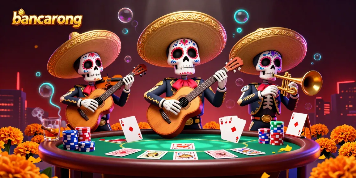 Bancarong players enjoy a lively mariachi poker scene filled with colorful chips and cards.