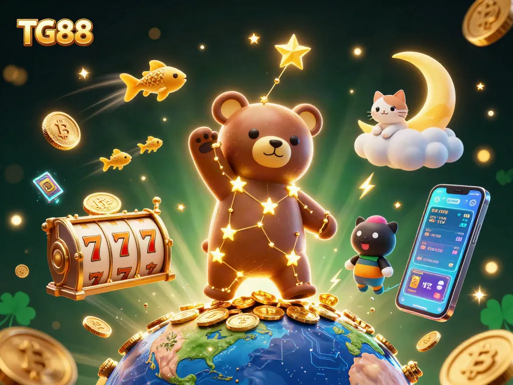 Experience thrilling gameplay at TG88 with vibrant slot reels and golden coins enhancing the excitement.