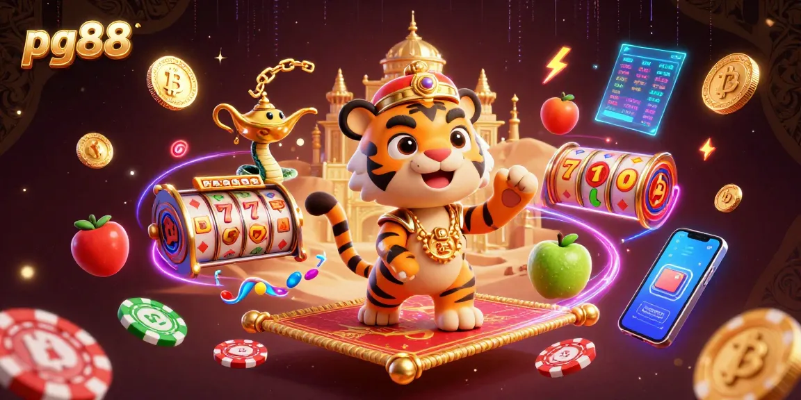 Spin and win at pg88 with vibrant casino elements and thrilled characters in a 3D scene.