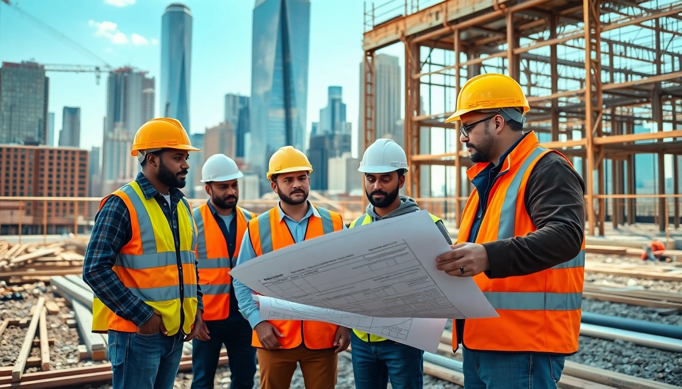 Manhattan Commercial General Contractor supervising a teamwork scene at a construction site.