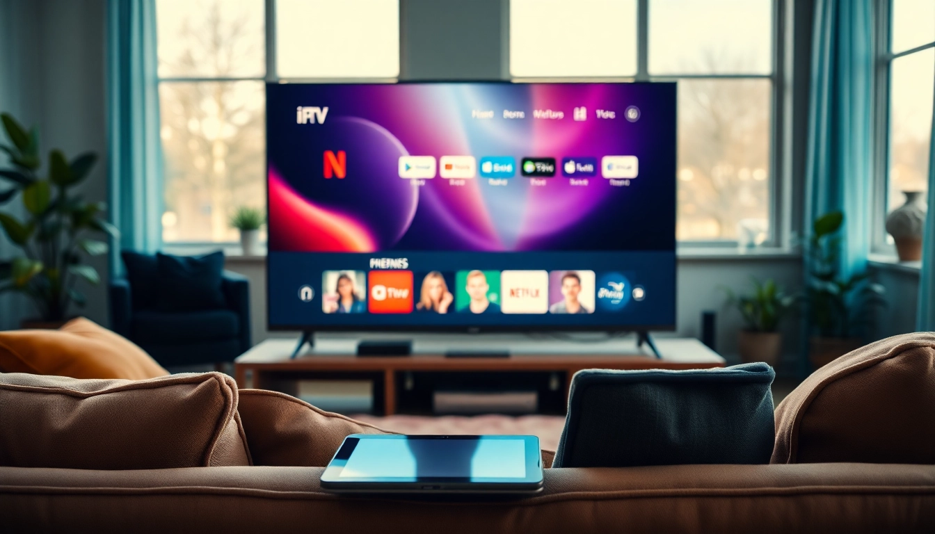 Experience the benefits of an iptv free trial through a modern living room setup.