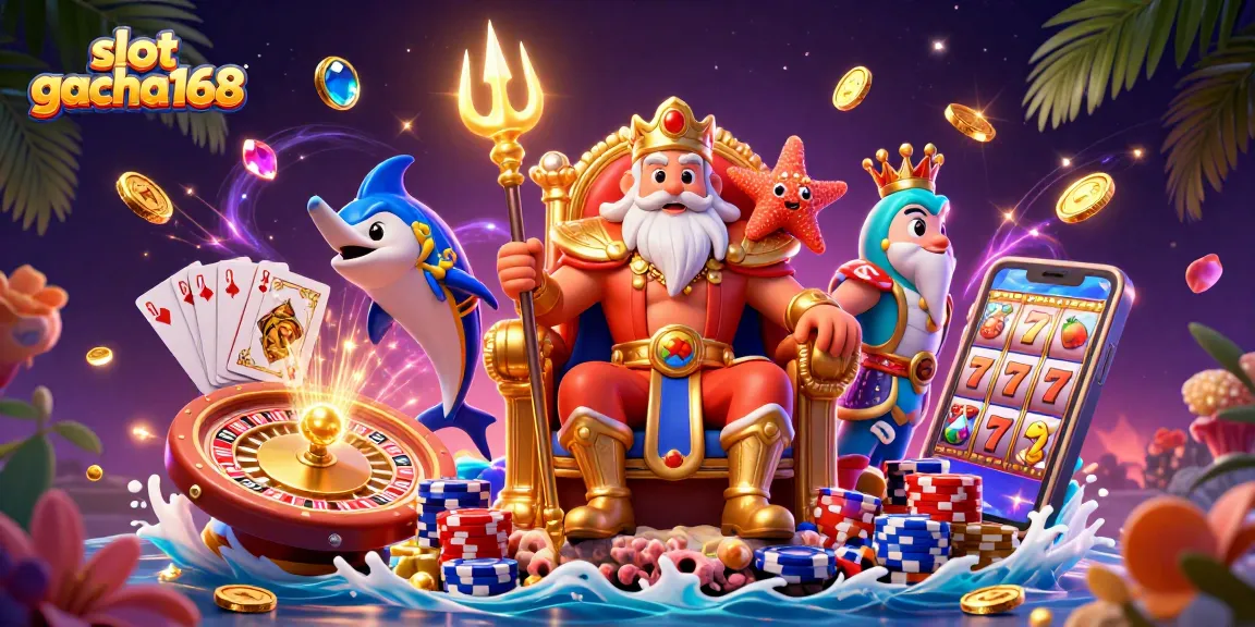 Spin the reels at slot gacha168 with Neptune and treasures in a vibrant 3D scene.