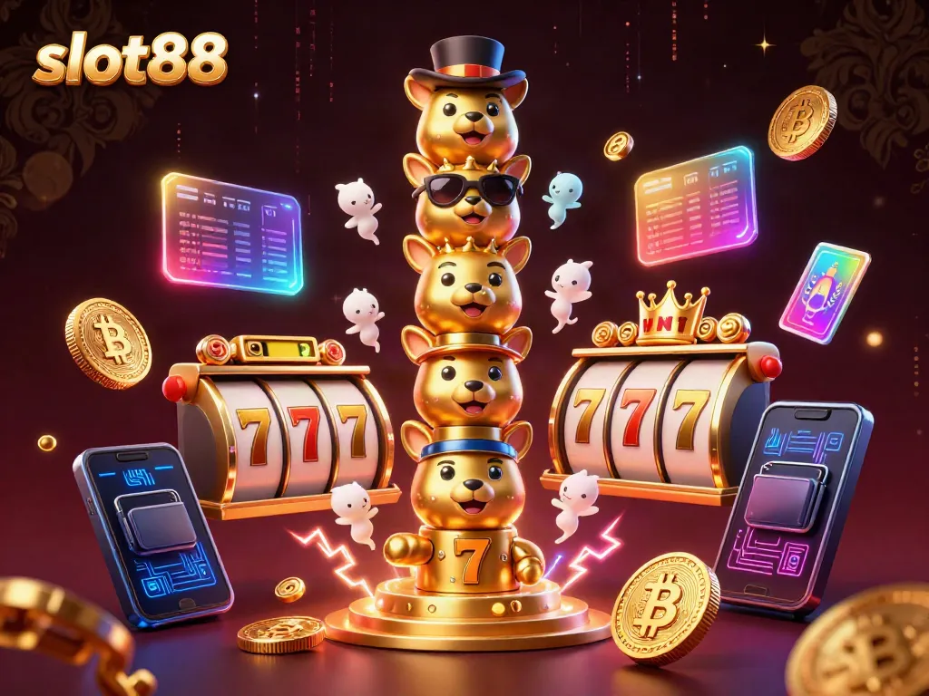 Spin the reels with slot88 in this animated casino illustration featuring vibrant elements.