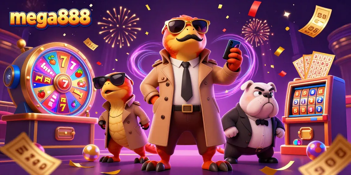Experience thrilling mega888 slots as playful raptors try to enter a VIP lounge in this vibrant casino illustration.